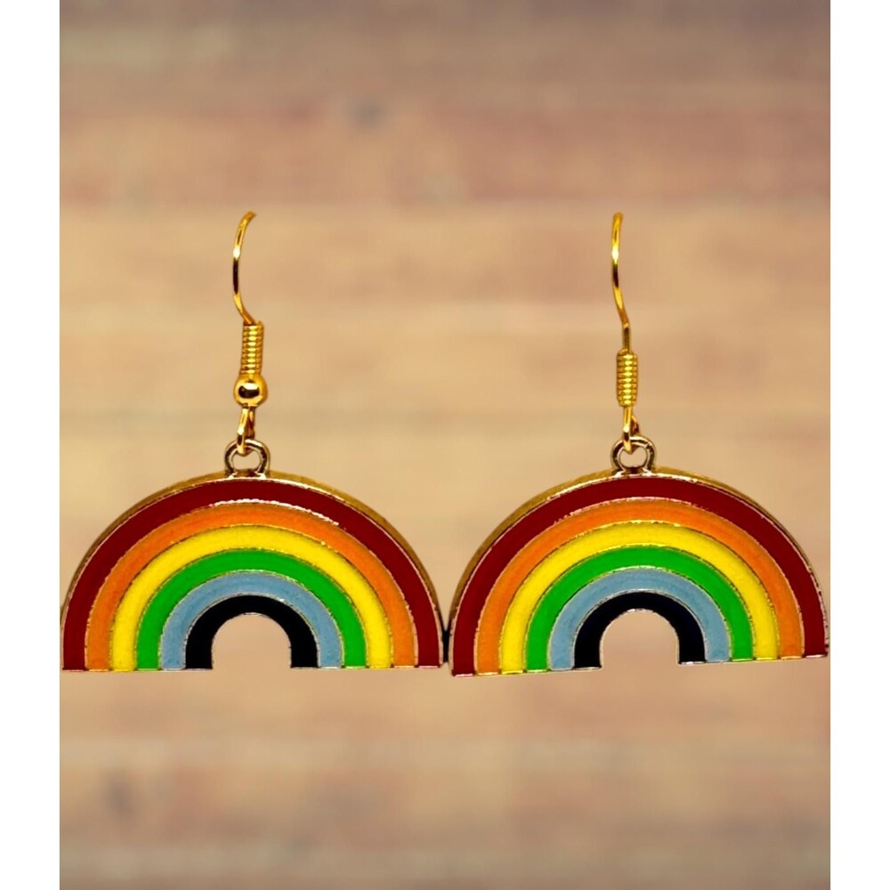 Enamel and Gold Rainbow with Gold Hypoallergenic Stainless Steel #2113